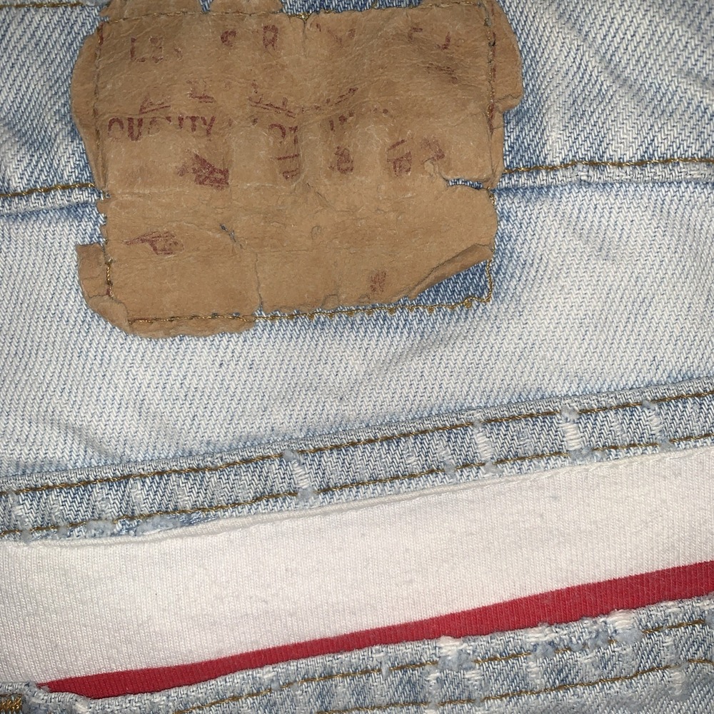 VTG Levis USA Flag Reworked High Rise Cut Off frayed Denim Shorts Distressed 30" - Picture 5 of 13